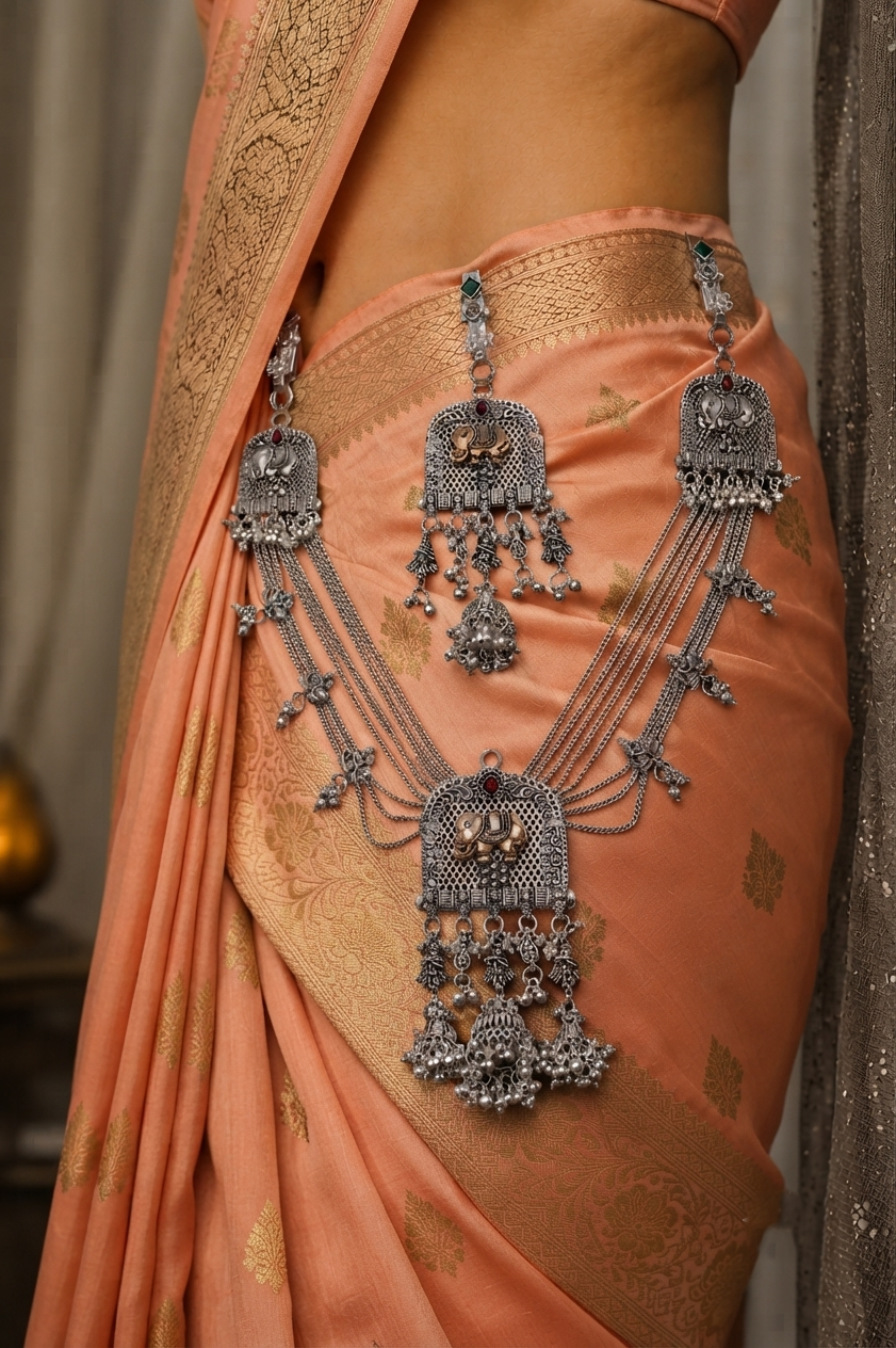 Royal Oxidised Silver Elephant Motif Kamarbandh – Traditional Bridal Waist Belt