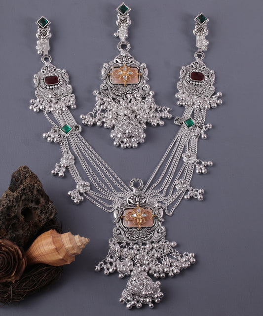 Premium Oxidised Silver Multi-Layer Kamarbandh with Traditional Pendant Design