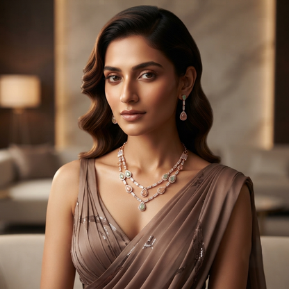 Elegant Rose Gold & Pastel Stone Layered Necklace Set