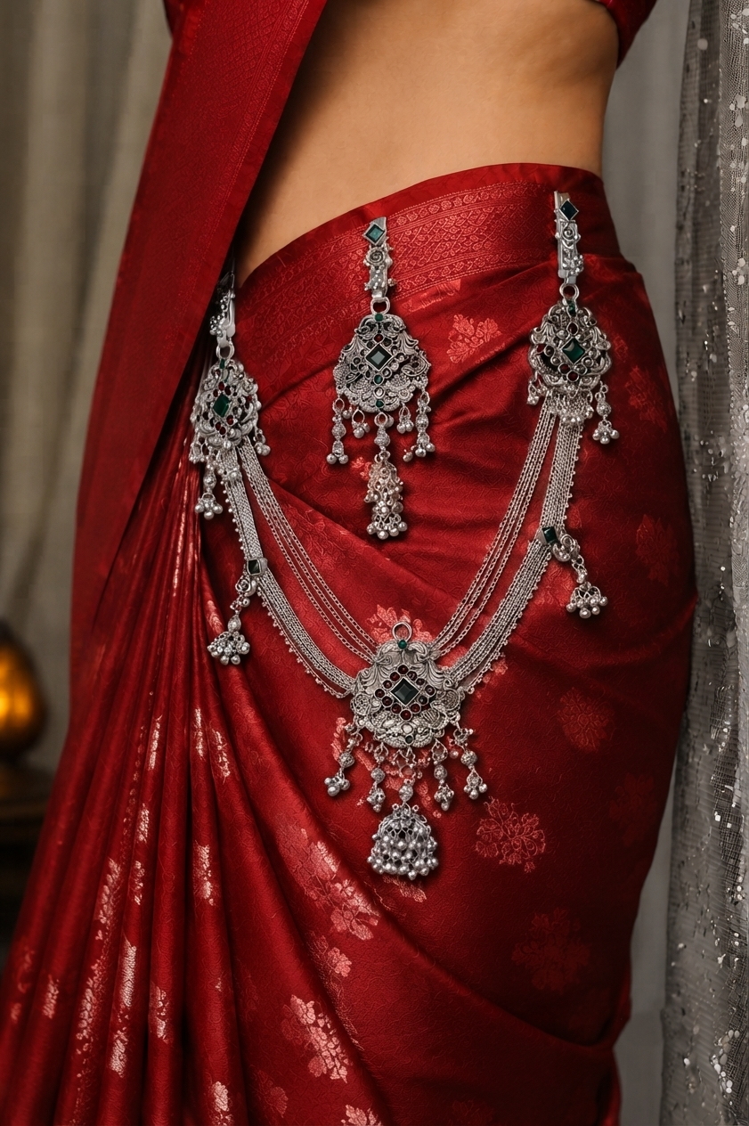 Royal Heritage Oxidized Silver-Finish Kamarbandh & Kamarchhalla Set