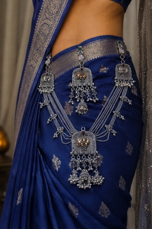 Royal Oxidised Silver Elephant Motif Kamarbandh – Traditional Bridal Waist Belt