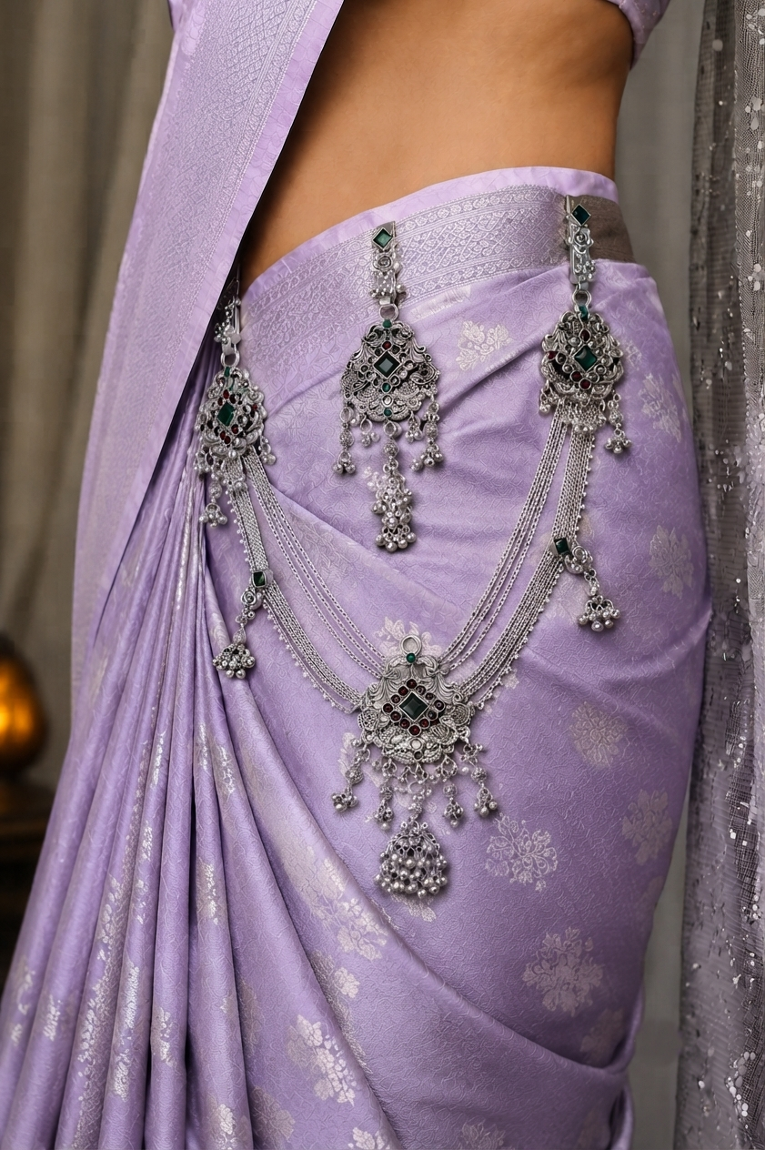 Royal Heritage Oxidized Silver-Finish Kamarbandh & Kamarchhalla Set