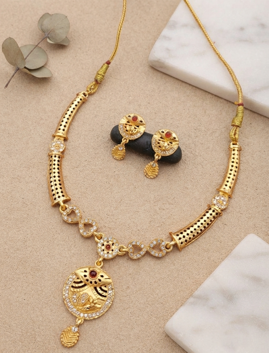 Elegant Gold-Plated Peacock Pendant Necklace & Matching Earrings Set