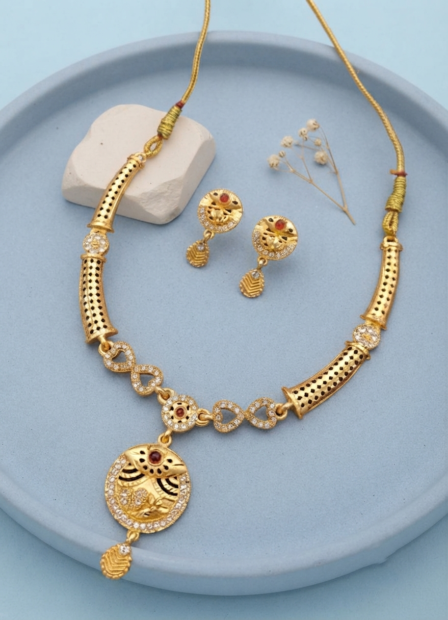Elegant Gold-Plated Peacock Pendant Necklace & Matching Earrings Set