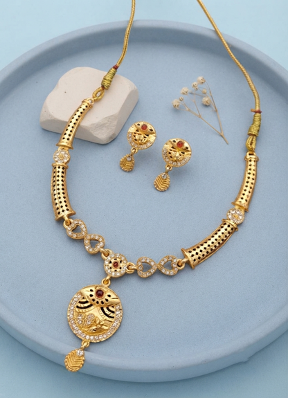 Elegant Gold-Plated Peacock Pendant Necklace & Matching Earrings Set