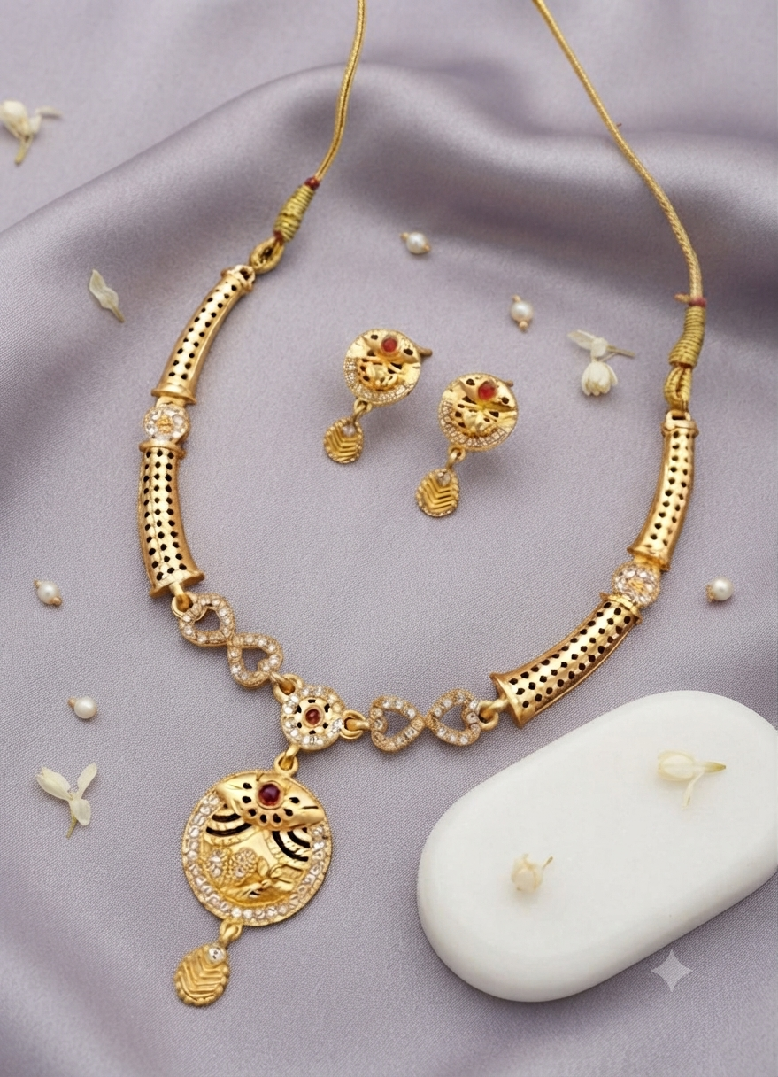 Elegant Gold-Plated Peacock Pendant Necklace & Matching Earrings Set