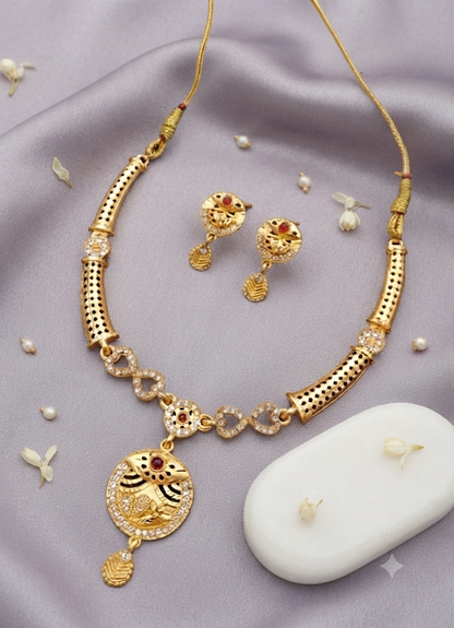 Elegant Gold-Plated Peacock Pendant Necklace & Matching Earrings Set