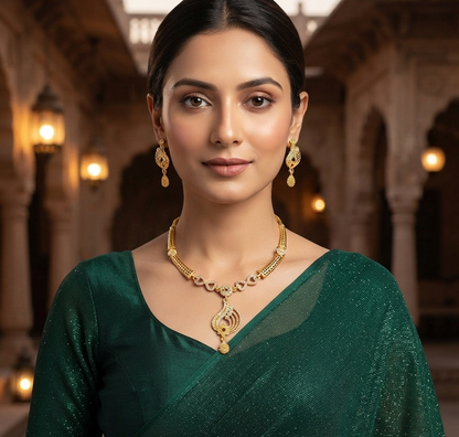 Elegant Gold-Plated CZ & Ruby-Accent Necklace Set with Matching Earrings