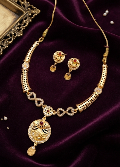 Elegant Gold-Plated Peacock Pendant Necklace & Matching Earrings Set