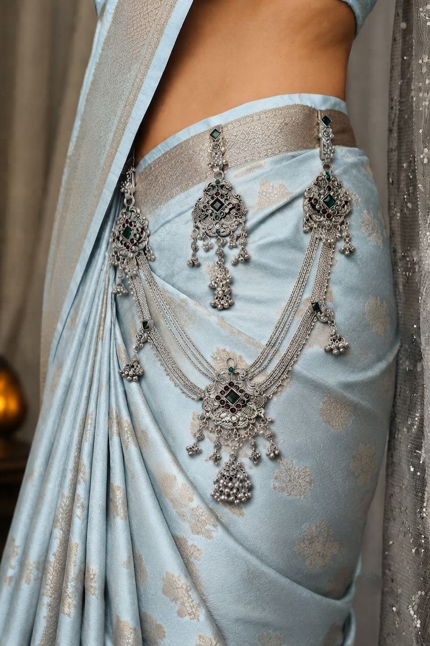Royal Heritage Oxidized Silver-Finish Kamarbandh & Kamarchhalla Set