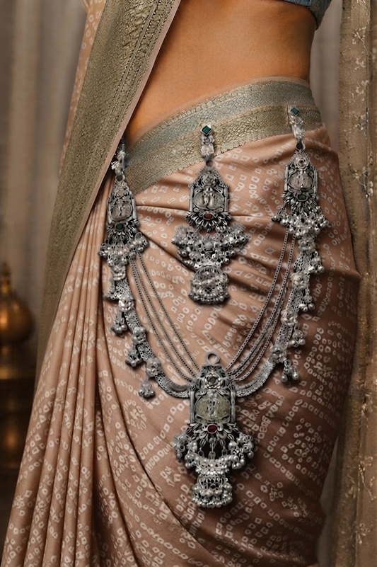 Exquisite Oxidized Silver Temple Waist Chain (Kamarbandh)