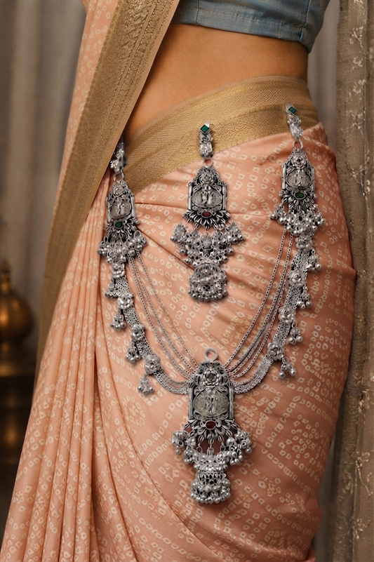 Exquisite Oxidized Silver Temple Waist Chain (Kamarbandh)