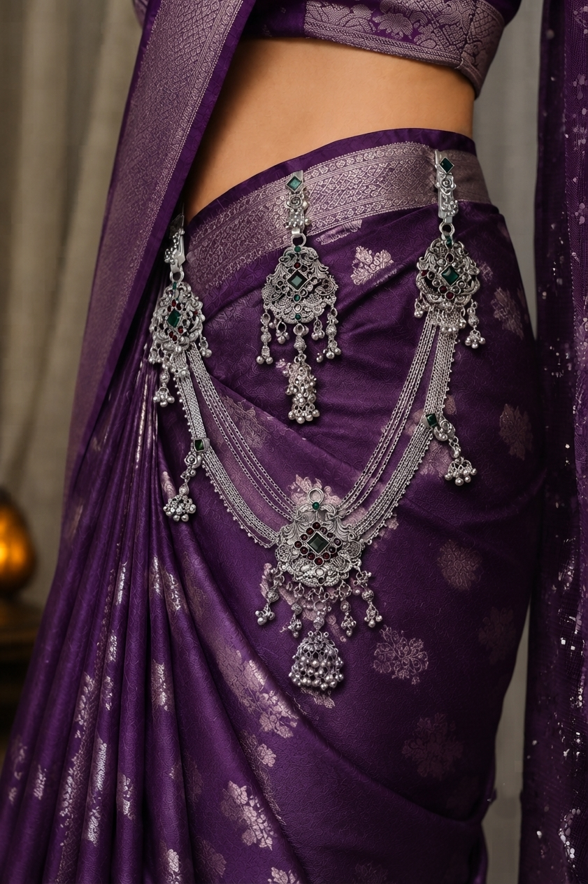 Royal Heritage Oxidized Silver-Finish Kamarbandh & Kamarchhalla Set