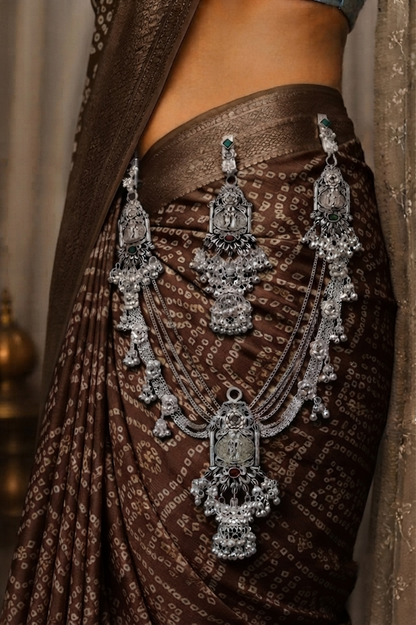 Exquisite Oxidized Silver Temple Waist Chain (Kamarbandh)