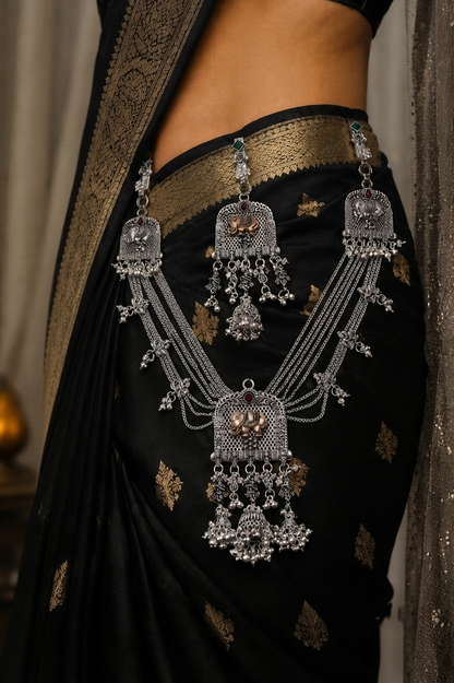 Royal Oxidised Silver Elephant Motif Kamarbandh – Traditional Bridal Waist Belt