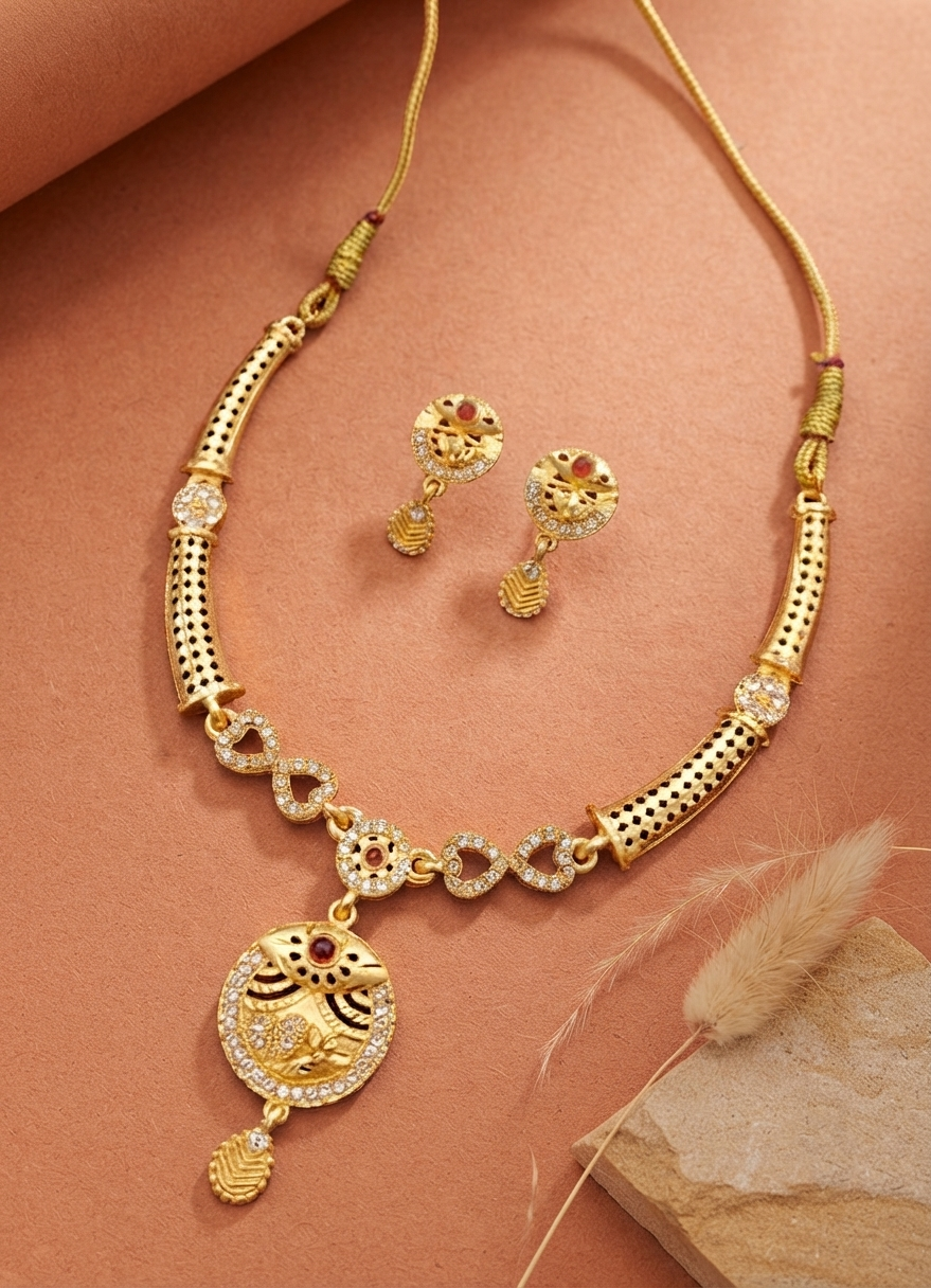 Elegant Gold-Plated Peacock Pendant Necklace & Matching Earrings Set