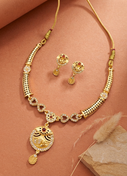 Elegant Gold-Plated Peacock Pendant Necklace & Matching Earrings Set