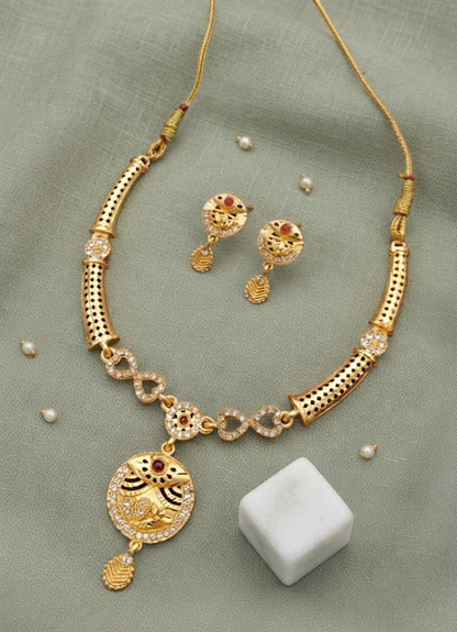 Elegant Gold-Plated Peacock Pendant Necklace & Matching Earrings Set