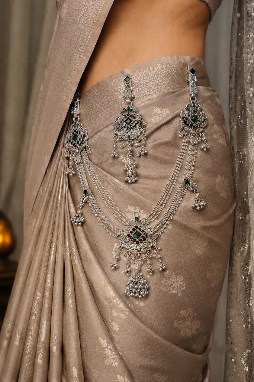 Royal Heritage Oxidized Silver-Finish Kamarbandh & Kamarchhalla Set