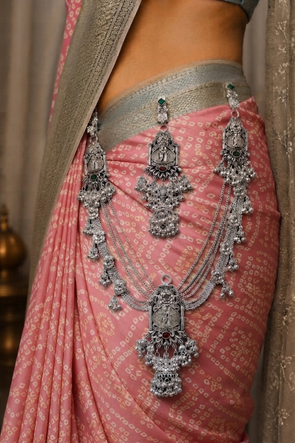 Exquisite Oxidized Silver Temple Waist Chain (Kamarbandh)
