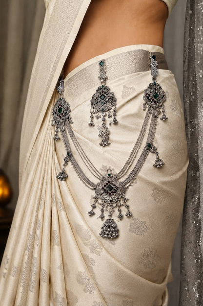 Royal Heritage Oxidized Silver-Finish Kamarbandh & Kamarchhalla Set