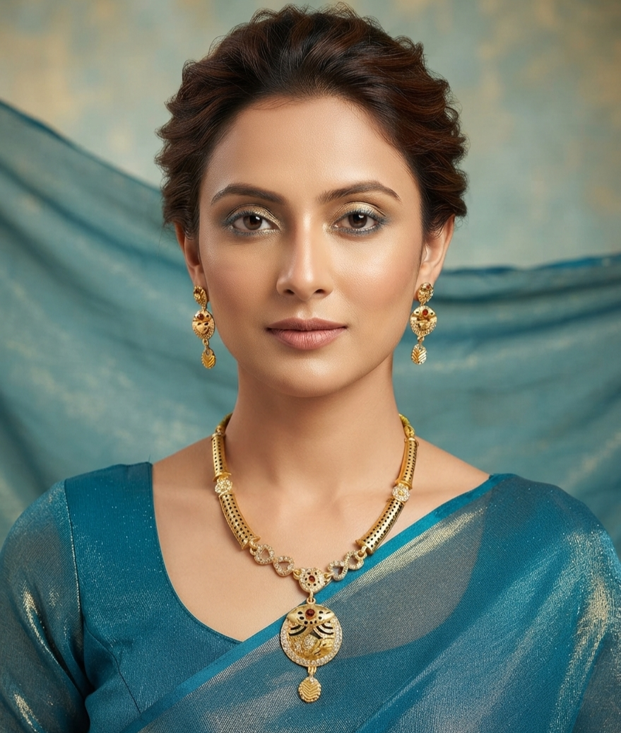 Elegant Gold-Plated Peacock Pendant Necklace & Matching Earrings Set