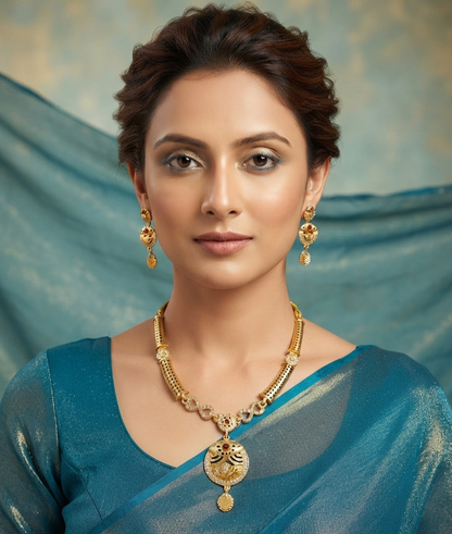 Elegant Gold-Plated Peacock Pendant Necklace & Matching Earrings Set
