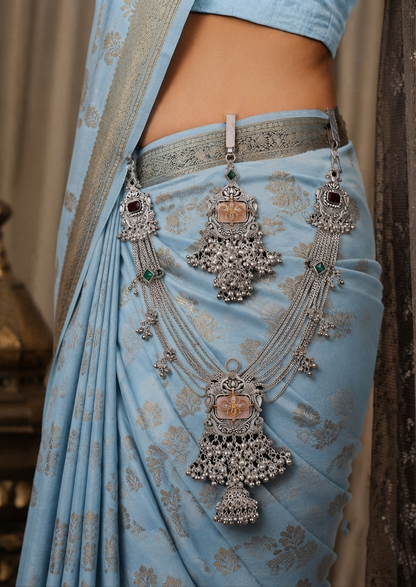 Premium Oxidised Silver Multi-Layer Kamarbandh with Traditional Pendant Design