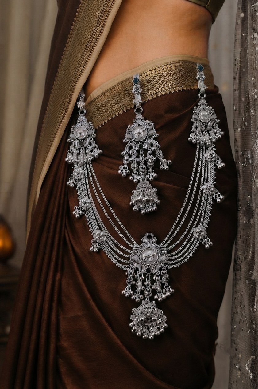 Oxidized Silver Traditional Elephant Motifs Ethnic Kamarbandh / Waist Chain
