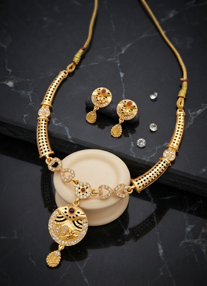 Elegant Gold-Plated Peacock Pendant Necklace & Matching Earrings Set