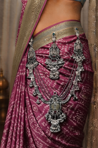 Exquisite Oxidized Silver Temple Waist Chain (Kamarbandh)